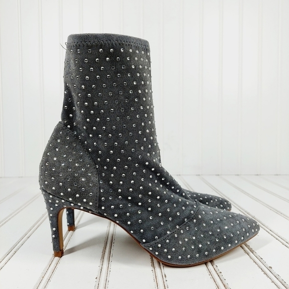 Charles David Personal Gray Rhinestone Slip On Heeled Ankle Boots M510 - Picture 5 of 12